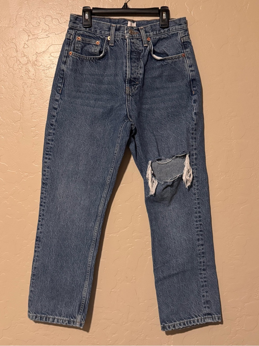 Topshop Distressed High-Waist Blue Jeans